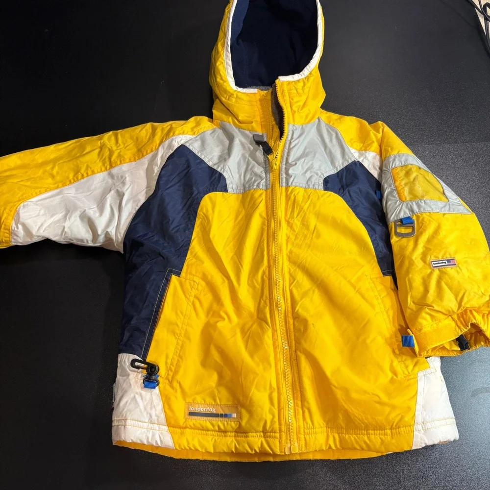 London fog vintage ski jacket yellow 2 in 1 fleece sweater size 4‎ S Waterproof
